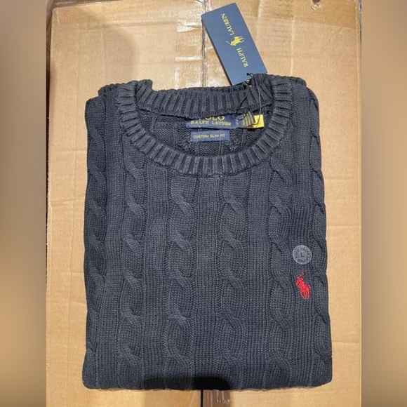 Black Polo Cable Knit Sweater - Picture 1 of 3